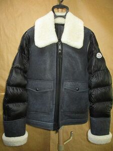 モンクレール 　MONCLER　REALMONT　羊革　リアル　ムートン　切替　ロゴ　ワッペン　アビエイター　ダウン　ジャケット　黒3 国内正規品