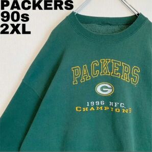 90s 刺ビッグロゴスウェットプルオーバー パッカーズ2XL USA古着緑黄. Champion スウェット ビンテージ