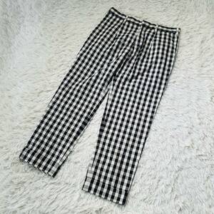 NS00095 極美品 UNIQLO ユニクロ クロップドパンツ ギンガムチェック ストレッチなし 裾ダブル処理　ウエスト64cm