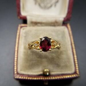  pink Stone ellipse Heart small width Gold Vintage ring a-ru deco ring Showa Retro costume jewelry import YAA②7