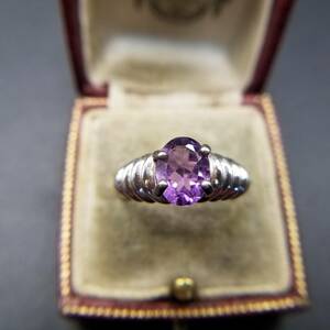  amethyst color stone ellipse 925 Vintage silver ring a-ru deco ring Showa Retro accessory jewelry import YAW②8