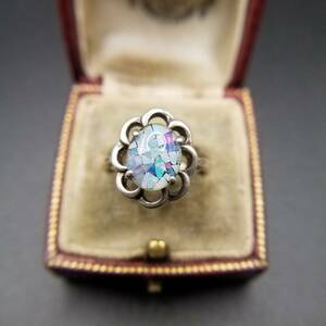 mo The ikkaboshon flower cut 925 silver Vintage ring silver a-ru deco ring Showa Retro accessory light blue series YAT①6