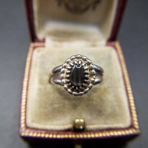  black kaboshon embedded 2 ream Vintage silver ring a-ru deco ring Showa Retro accessory jewelry import YAW③13