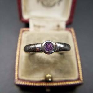 amethyst color stone small bead embedded 925 Vintage silver ring a-ru deco ring Showa Retro accessory jewelry import YAW④1