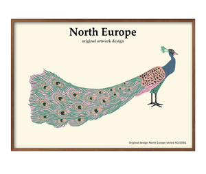 Art hand Auction 1-7744 ■ Free shipping!! Art poster painting A3 size Peacock illustration design Nordic matte paper, Housing, interior, others