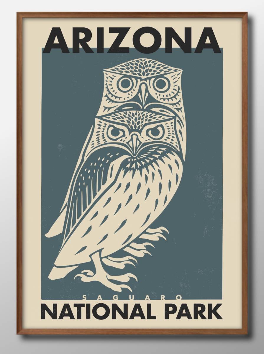 7172 ■ Livraison gratuite !! Affiche A3 Hiboux du parc national de l'Arizona, Hiboux, Oiseaux de proie Scandinavie/Corée/Peinture/Illustration/Matte, résidence, intérieur, autres