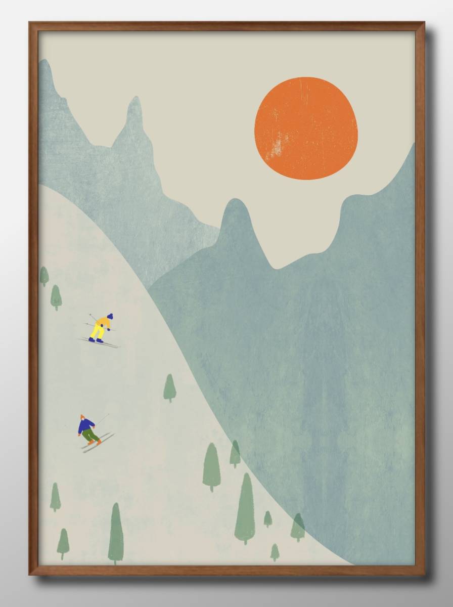 11893■免运费！！艺术海报绘画 A3 尺寸滑雪雪冬季复古插画设计斯堪的纳维亚哑光纸, 住宅, 内部的, 其他的
