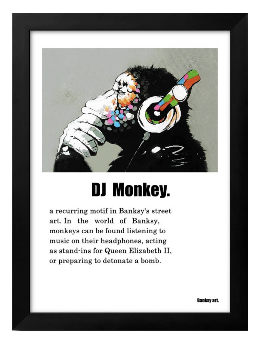 1-9020 ■ ¡¡Envío gratis!! Póster artístico pintura tamaño A3 Banksy DJ Monkey diseño de ilustración papel mate nórdico, Alojamiento, interior, otros