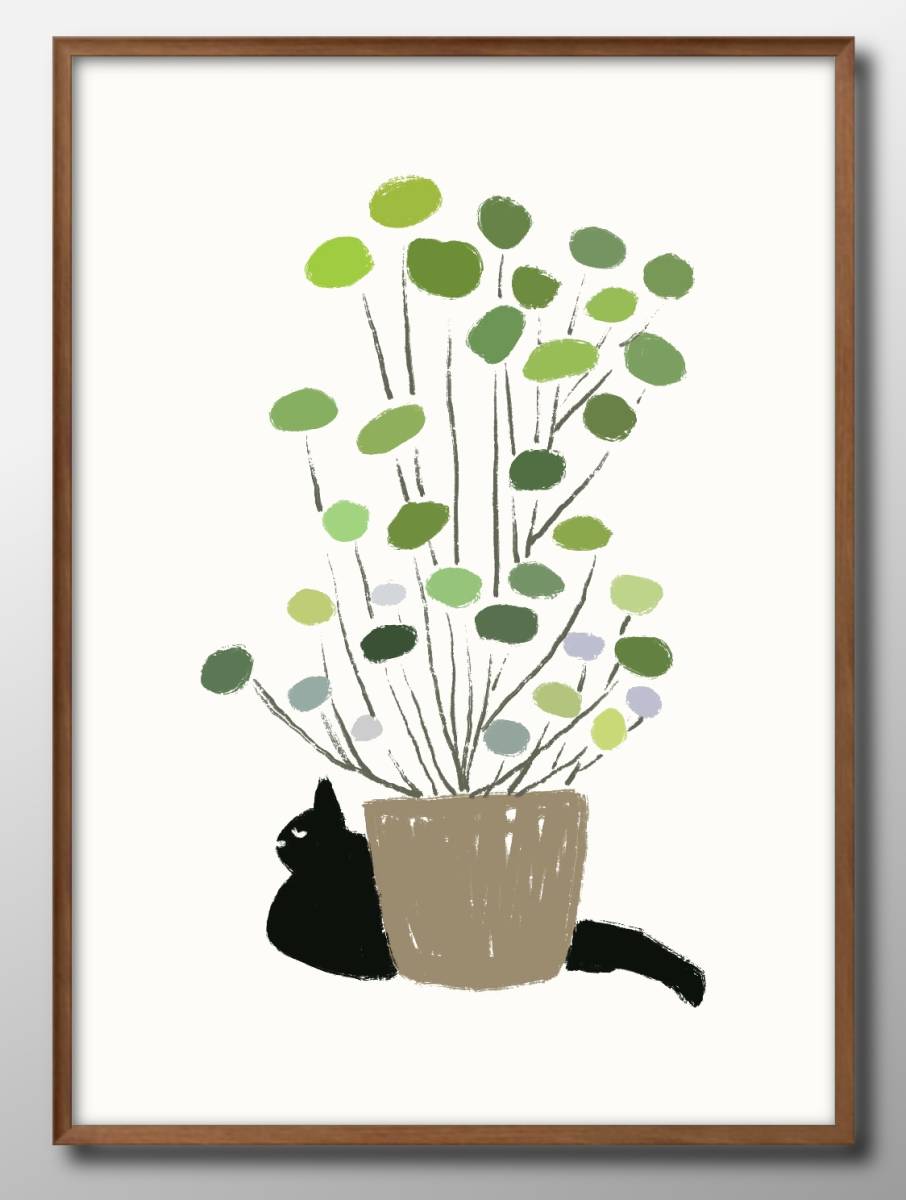 12078■Free shipping!! Art poster painting A3 size Black cat cat modern illustration design Nordic matte paper, Housing, interior, others