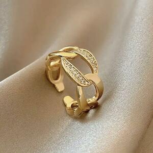  Gold ring lady's free size gold zirconia design accessory simple usually using dressing up open new goods 