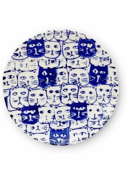 勲山窯 猫皿 小 プレート S 波佐見焼 日本製 直径 13cm x 高さ 1.8 cm キャッツ ブルー レッド ２枚セット