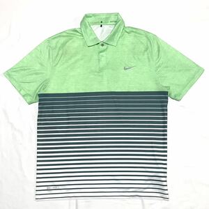 【美品】NIKE GOLF ナイキゴルフ タイガーウッズ ストレッチ半袖ポロシャツ メンズL グリーン ボーダー ドライフィット 速乾 ウェア 正規