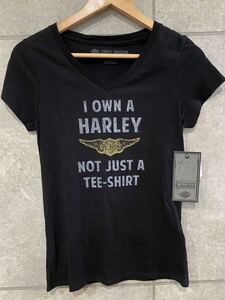 新品タグ付き 保管品 HARLEY DAVIDSON ハーレーダビッドソン GARAGE 半袖Tシャツ プリント ブラック 黒 XSサイズ レディース ○ 新規×