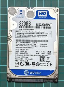 【送料込み】 WESTERN DIGITAL　ウエスタンデジタル　2.5インチHDD　WD3200BPVT-22JJ5T0 320GB　動作品　USED