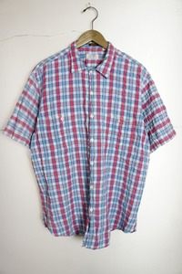 CLEVE SHIRT MAKERS クリーブ USA製 半袖シャツ チェック MADE IN USA コットン 青赤408N