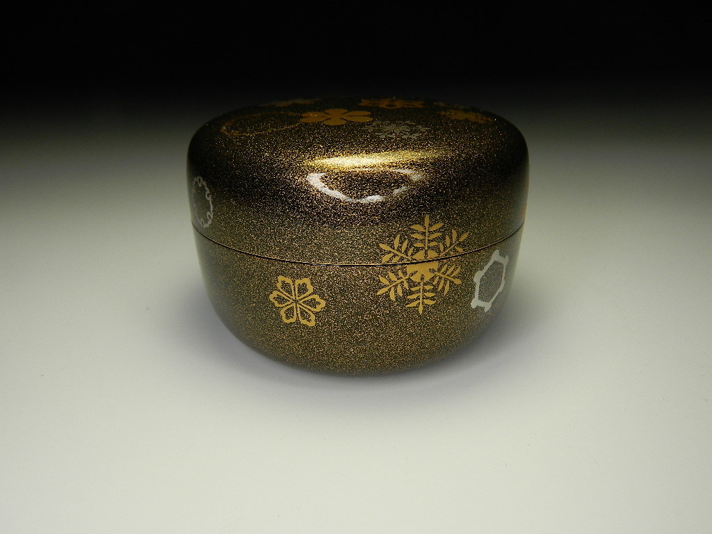 国産 C456 【湖美】村田百川 作 縞黒檀 木地 吹寄 蒔絵 平棗 加賀蒔絵