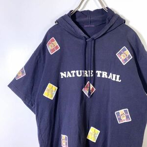 90s Vintage NATURE TRAIL nature Trail PINK HOUSE Pink House badge short sleeves Parker T-shirt navy nas navy blue L size 