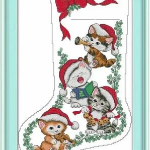 子猫とクリスマス クロスステッチキット 図案印刷