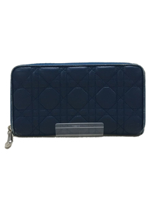 Christian Dior◆長財布/レザー/BLU/無地/レディース/ラウンドファスナー/24-MA-0174/柄/中古