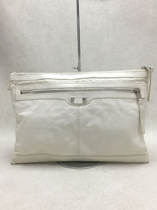 BALENCIAGA◆クラッチバッグ/レザー/WHT/クラシック/519613/ジップ/ZIP/スタッズ