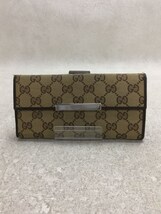 GUCCI◆長サイフ_GGキャンバス/キャンバス/BRW/レディース/角スレ・ダメージ有_画像1