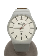 SKAGEN◆233XLCLW/クォーツ腕時計/アナログ/レザー/WHT/WHT_画像1