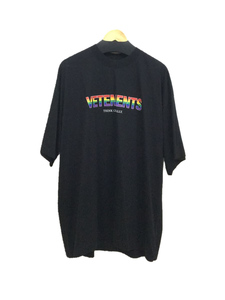 VETEMENTS◆21AW/UA52TR280X/Rainbow Logo/タグ付/未使用品/Tシャツ/L/コットン/BLK