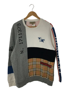 BURBERRY◆デザイン切り替えパーカー/バーバリー/スウェット/XL/コットン/グレー/チェック