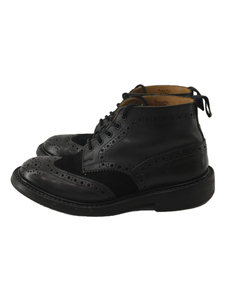 Tricker’s◆レースアップブーツ/BLK/レザー/ベーシック/カントリーブーツ/ステッチ/スエード/切替デザイン