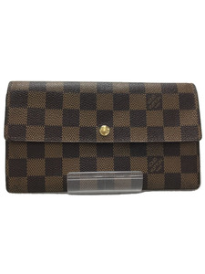 LOUIS VUITTON◆ポシェットポルトモネカルトクレディ_ダミエエベヌ/長財布/PVC/BRW/N61724/使用感有