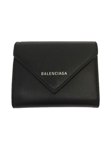 BALENCIAGA◆3つ折り財布/レザー/BLK/無地/メンズ