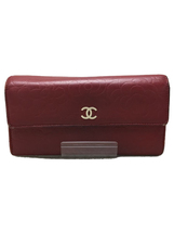 CHANEL◆長財布/羊革/RED/レディース_画像1