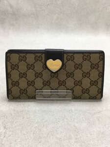 GUCCI◆長サイフ_ハートプレート_GGキャンバス/キャンバス/BRW/レディース