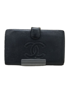 CHANEL◆財布/-/BLK/無地/メンズ/二つ折り財布