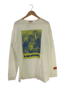 HERON PRESTON◆REG TSHIRT LS HERON PAINT/長袖Tシャツ/M/コットン/ホワイト