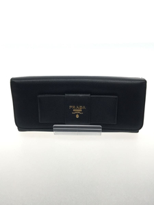 PRADA◆長財布/レザー/BLK/レディース