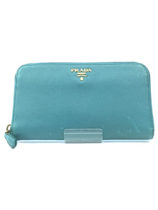 PRADA◆長サイフ/牛革/BLU/レディース/ブルー/水色/※使用感有