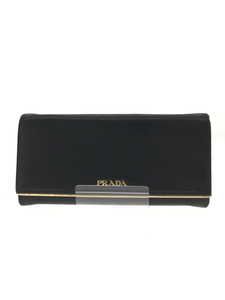 PRADA◆長財布/レザー/BLK/無地/レディース