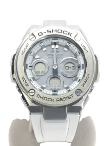 CASIO◆ソーラー腕時計・G-SHOCK/デジアナ/ラバー/SLV/WHT