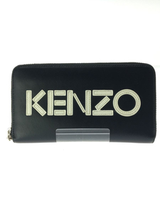 KENZO◆Leather Logo Long Zip Wallet/ラウンドジップ/長財布/レザー/BLK/メンズ