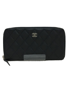 CHANEL◆長財布/レザー/BLK/無地/レディース