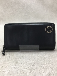 GUCCI◆長財布/レザー/BLK/メンズ/GGスタッズ/ラウンドファスナー/288298