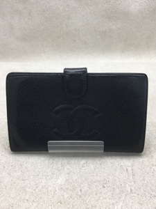 CHANEL◆長財布/レザー/BLK/レディース