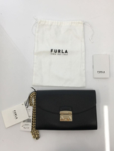 FURLA◆メトロポリス/チェーンショルダーバッグ/ショルダーバッグ/レザー/BLK_画像8