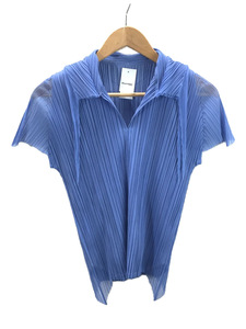 PLEATS PLEASE ISSEY MIYAKE◆半袖ブラウス/4/ポリエステル/BLU/無地/PP43-JK542