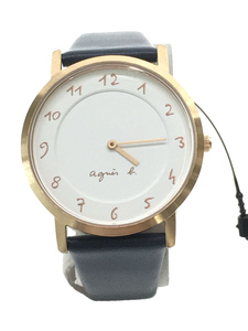 agnes b.◆クォーツ腕時計/アナログ/レザー/GLD/NVY/SS/vj20-kzx0