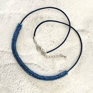  hand made *s Lee cut beads leather code necklace blue navy 40~44. beads necklace casual No.1826