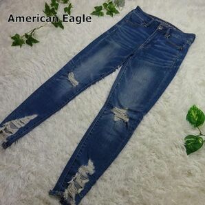 【882】American Eagle　アメリカンイーグル　ハイライズジェギングクロップ　クラッシュ加工ストレッチ　US2　ウエスト約67ｃｍ