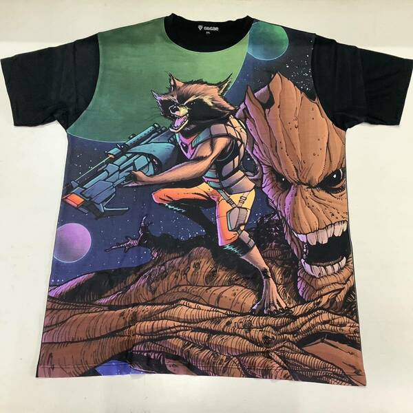 SR12D1. デザインTシャツ　XXLサイズ　Guardians of the Galaxy ⑤ ガーディアンズオブギャラクシー　ROCKET ロケット　GROOT グルート