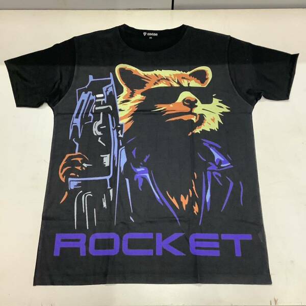 SR12D3. デザインTシャツ　XXLサイズ　Guardians of the Galaxy 20 ガーディアンズオブギャラクシー　ROCKET ロケット　プリントTシャツ